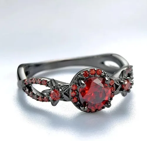 Miniatura 3 de Anillos negros góticos púrpura rojo cristal circón diamante boda anillo de compromiso tamaño 5-10