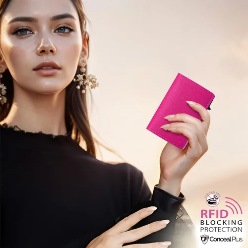 Miniatura 6 de Conceal Plus - Cartera Card Blocr para mujer, bloqueo RFID, delgada, minimalista, tarjetero, saffiano, poliuretano, rosa