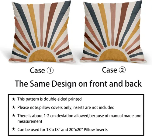 Miniatura 5 de Kawani - Juego de 2 fundas de almohada decorativas Boho Sunrise, diseño abstracto con rayas coloridas estilo bohemio, fundas de almohada modernas