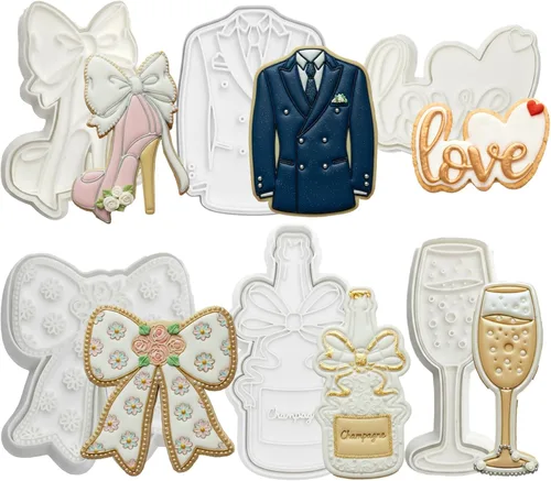 Miniatura 29 de Juego de 11 cortadores de galletas de amor con sello 3D de ácido poliláctico (PLA) para cocina, pastel, vestido de boda, formas de anillo de amor