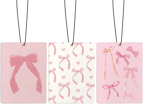 Miniatura 12 de Ambientador de coche Cute Coquette con lazo rosa, ambientador de bola de discoteca Preppy Y2K con tarjeta de acetato de cereza, ambientador colgante