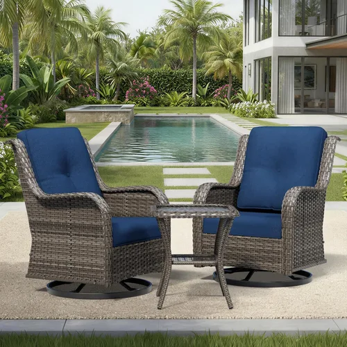 Miniatura 198 de Joyside Juego de sillas de mimbre para patio, juego de 3 piezas de mimbre para exteriores con 2 sillas reposabrazos y 1 mesa auxiliar para terraza