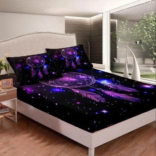 Miniatura 3 de Homewish Dreamcatcher - Juego de sábanas bajeras bohemias con mandala de 2 piezas con 1 funda de almohada, juego de sábanas bajeras de poliéster