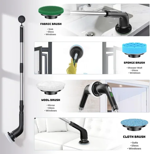 Miniatura 8 de Highyes Limpiador eléctrico giratorio, potente cepillo de limpieza de 2 velocidades, IPX7 impermeable con 7 cabezales de cepillo reutilizables