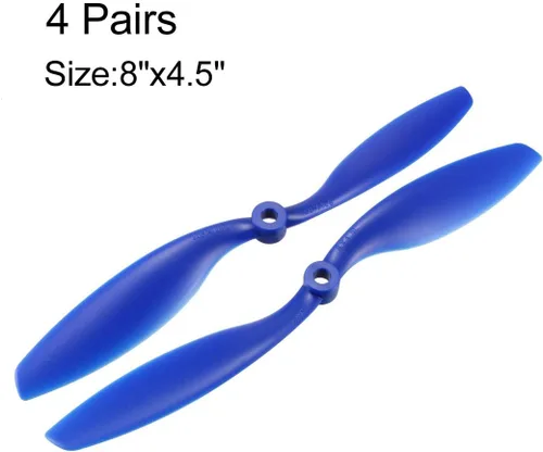 Miniatura 2 de uxcell RC Propellers CW CCW 8045 8x4.5 pulgadas 2 paletas de ala fija para juguete de avión, nailon azul 4 pares con anillos adaptadores