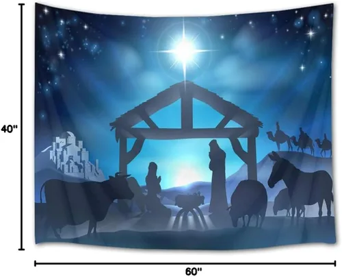 Miniatura 6 de HVEST Tapiz de cielo estrellado de Jesús, tapiz de belén, Jesucristo, nacido en el pesebre, para colgar en la pared, creyentes cristianos, hombres