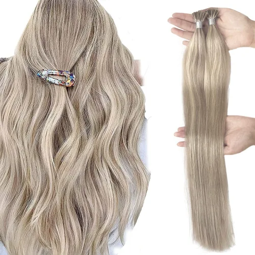 Miniatura 24 de Extensiones de cabello humano microlink de 16 pulgadas, extensiones de cabello natural suave de microcuentas, color #1 negro azabache, 100% cabello