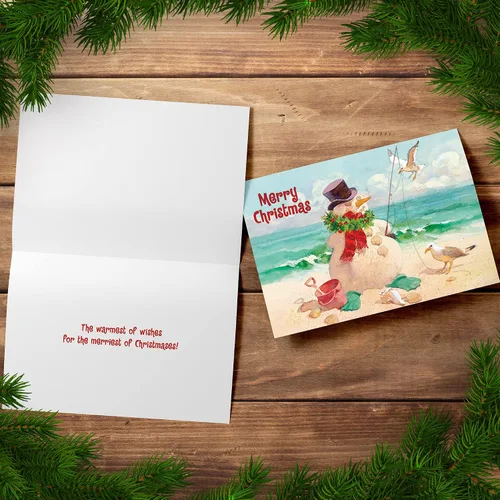 Miniatura 5 de Red Farm Studios Designer Greetings - Tarjetas de Navidad en caja, diseño de hombre de arena de playa con gaviotas