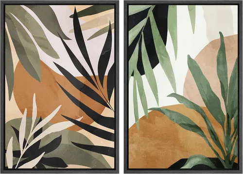 Miniatura 65 de SIGNFORD Lienzo enmarcado para pared, juego de arte con hojas de palmera de selva, polígonos geométricos, formas abstractas, ilustración, arte