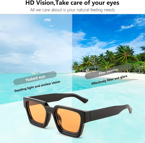 Miniatura 125 de FEISEDY Gafas de sol cuadradas retro de los años 90 para mujeres y hombres, gafas de sol rectangulares gruesas de moda con protección UV400 B2385