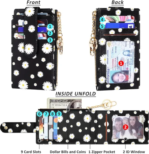 Miniatura 5 de Badiya Tarjetero para mujeres con RFID, carteras delgadas, plegables, tarjetero multifuncional, monedero