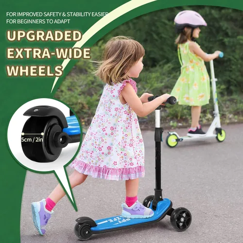 Miniatura 6 de Besrey - Patinete para niños de 3 a 10 años, patinete plegable de 3 ruedas con altura ajustable, ruedas con luz LED, plataforma extra ancha para Azul