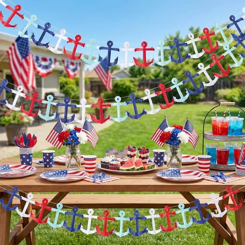 Miniatura 6 de Boao Guirnalda náutica de 2 piezas de 8 pies, color rojo, azul y blanco, pancarta de crucero para decoración del 4 de julio, Día