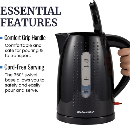 Miniatura 3 de Elite Gourmet EKT5051 - Hervidor eléctrico de agua de 1.7L, sin BPA, ebullición rápida, apagado automático, protección contra secado, base giratoria
