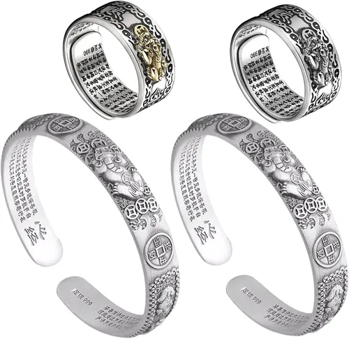 Miniatura 8 de Pixiu Bracelet Feng Shui Pixiu Ring Set, Chinese Feng Shui Pi Yao Wealth Bracelet, Pixiu Ring Protection Wealth Bring Good Luck and Prosperity for