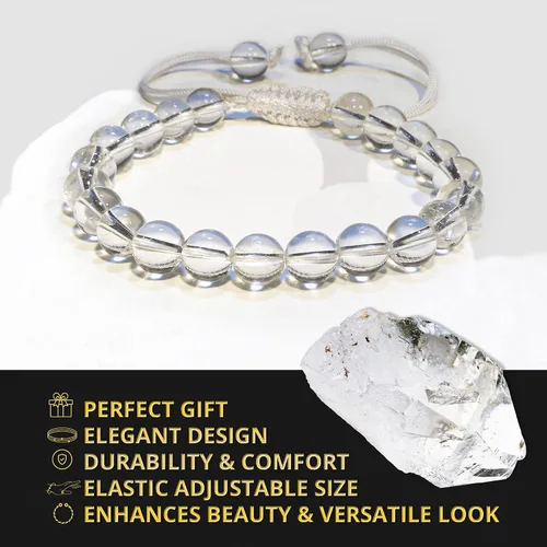 Miniatura 122 de Adjustable Crystal Bracelet – Gemstone Bead Bracelet with Adjustable Macrame String – Chic Gemstone Bracelet for Men and Women – 8mm Round Healing