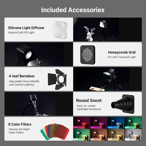 Miniatura 7 de SmallRig RM01 Mini Luz de Vídeo LED Impermeable Kit de Iluminación Portátil con 8 Filtros de Color, Luz de Fotografía de Relleno Regulable 5600K