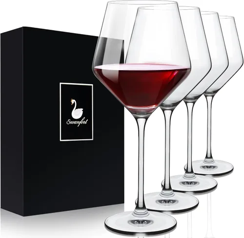 Miniatura 9 de Juego de 4 copas de vino tinto, elegantes copas de vino de tallo largo de 15 onzas en caja de regalo, cristalería de primera calidad para bodas