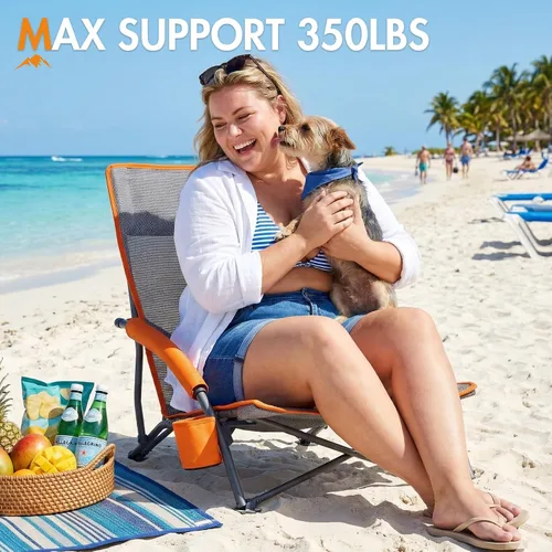 Miniatura 2 de PORTAL Sillas de Playa para Adultos, Camping, Bajas, Ligeras, Portátiles con Soporte para Tazas, Respaldo de Malla, Bolsa de Transporte para Arena