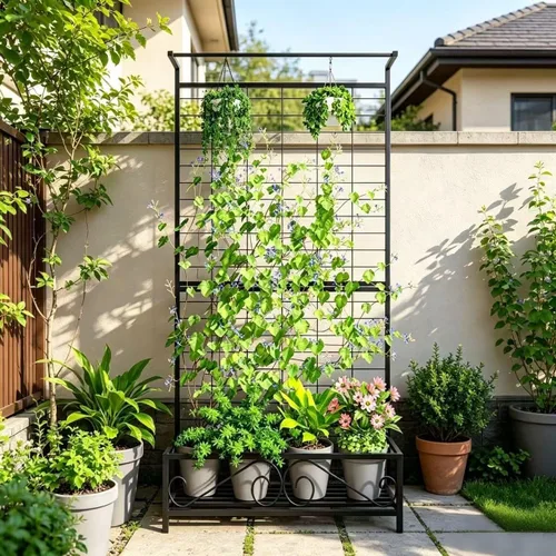 Miniatura 4 de Zhongma Macetero de metal con enrejado elevado con enrejado para plantas trepadoras de vid y flores (12.8 x 35.43 x 74 pulgadas), pantalla