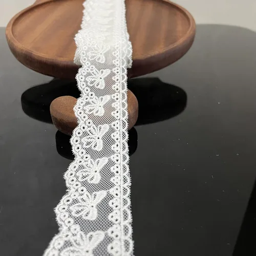 5 yardas de cinta de encaje con ojales y moño de algodón para costura, manualidades, decoración de boda, envoltura de regalo, de 1.4 pulgadas de