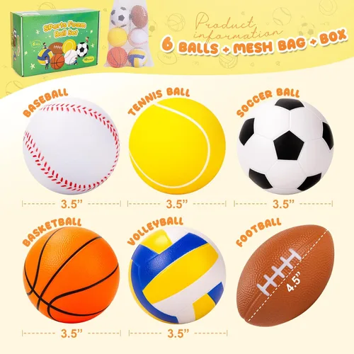 Miniatura 2 de Pelotas para niños pequeños y bebés, juguetes suaves para bebés, paquete de 6 pelotas de espuma de 3.5 pulgadas, conjunto deportivo para niños, 6