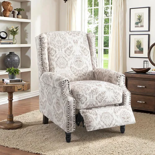 Miniatura 67 de Silla reclinable tapizada, sillón de ala floral con respaldo y reposapiés ajustables, cómoda silla decorativa para leer, sofá individual