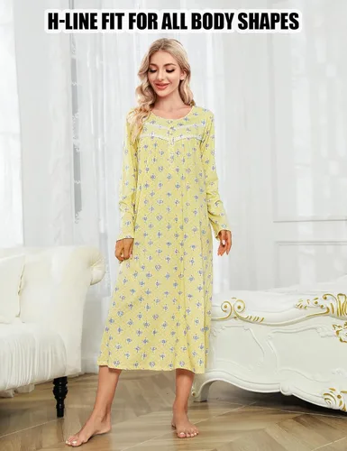Miniatura 4 de MZROCR Camisones de algodón para mujer, vestidos de noche de manga larga, ropa de dormir suave para mujer
