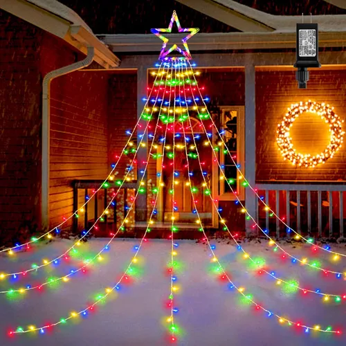 Miniatura 8 de BlcTec Luces de Navidad para exteriores, 317 luces LED de estrella de Navidad con 9 hebras de luces de árbol de cascada de 11.9 pies, 8 modos