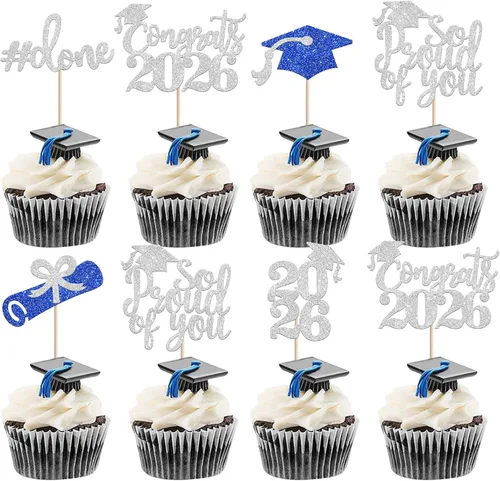 Miniatura 17 de 24 piezas de decoración de cupcakes de graduación para fiesta 2026, selecciones de cupcakes de noche de graduación 2026, decoraciones para pasteles