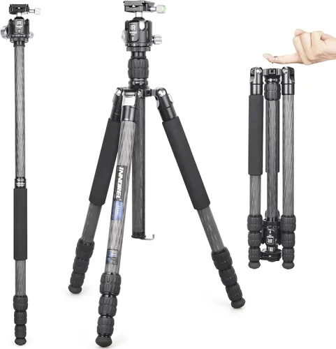Miniatura 9 de Trípode INNOREL RT45C portátil de fibra de carbono de 10 capas sin cabeza esférica, trípode compacto y ligero para cámara DSLR, videocámara de video