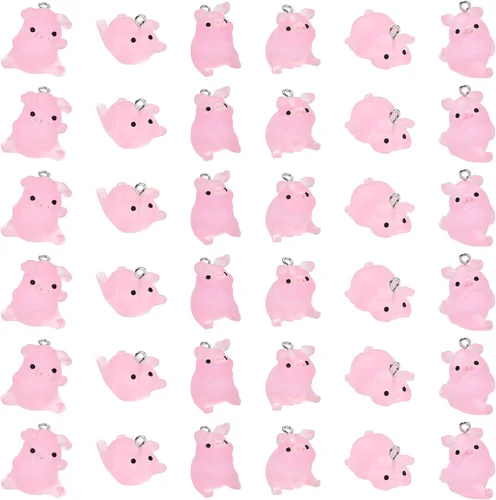36 dijes luminosos de cerdo de resina que brillan en la oscuridad, mini colgantes de cerdo rosa, lindos dijes de animales para pulseras, collares,