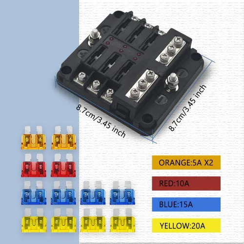 Miniatura 2 de deemars Caja de fusibles de 12 V de 6 vías, caja de bloques de fusibles de hoja LED de 6 circuitos, panel de fusibles ATC/ATO con indicador LED