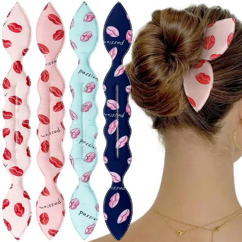 Miniatura 11 de 4 Piezas Creador de Moños Hábil Twist Francés Oreja de Conejo Retorcedor de Moños Flor Flexible Rápido Accesorios de Peinado para Mujeres Niñas