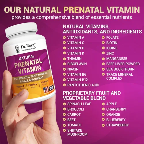Miniatura 7 de Vitaminas prenatales naturales Dr. Berg para mujeres (embarazadas y lactantes) - Vitaminas prenatales con ácido fólico, vitaminas, minerales, omegas