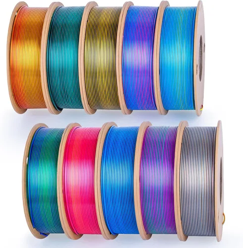 Paquete de filamento para impresora 3D, filamento PLA sedoso de 4/64 pulgadas (1.75 mm), compatible con la mayoría de impresoras FDM, 10 carretes de