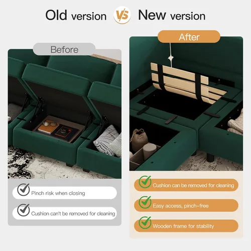 Miniatura 7 de Belffin - Sofá modular seccional con chaises de almacenamiento, sofá cama seccional de 8 asientos, sofá cama verde
