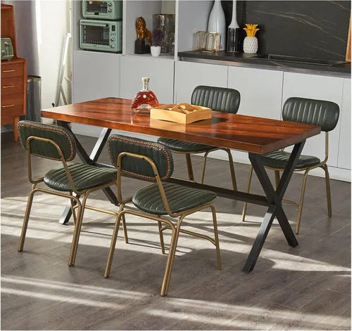 Miniatura 12 de Juego de 2 sillas de comedor modernas de mediados de siglo, sillas retro con asiento tapizado de piel sintética y respaldo de madera maciza y patas