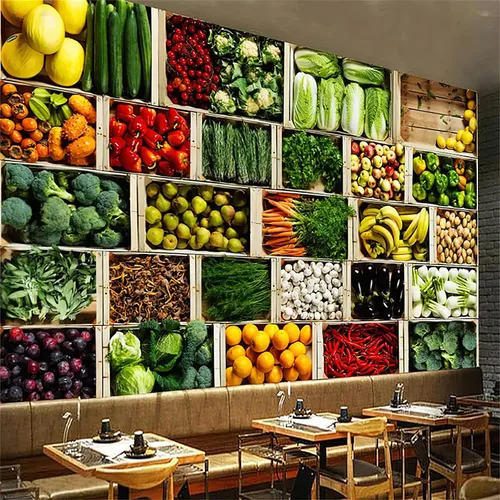 Miniatura 3 de Papel tapiz 3D de frutas y verduras, ingredientes frescos, para restaurante, supermercado, impresión fotográfica, mural panorámico para sala