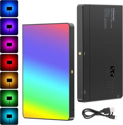 Miniatura 9 de ULANZI VL49 Pro RGB Video Light, mini cámara LED recargable 360° a todo color portátil, 2500-9000K lámpara de panel LED regulable con pantalla LCD