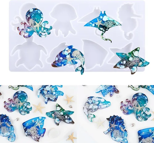 Miniatura 3 de Moldes de silicona de animales para resina epoxi, 8 cavidades lindos moldes de silicona en forma de animal para llavero colgante de joyería, fondant