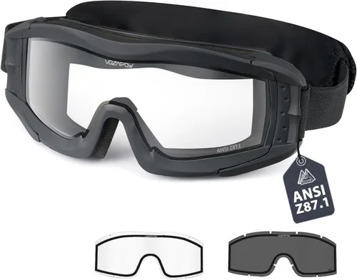 Miniatura 12 de Airsoft - Gafas de seguridad antivaho con certificación ANSI Z87.1, resistentes a los impactos, gafas de tiro tácticas Lente de doble capa P1