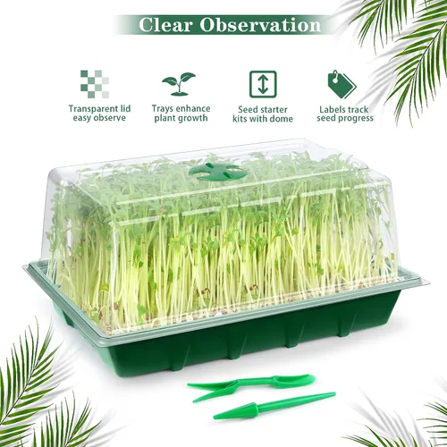 Miniatura 4 de Hahood Paquete de 6 bandejas de inicio de semillas con cúpula de humedad, bandejas de cultivo de germinación de plástico con etiquetas de plantas