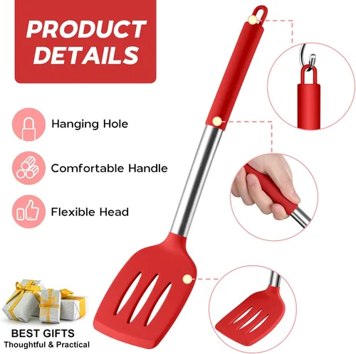 Miniatura 3 de Onader Juego de 15 utensilios de cocina de silicona, juego de espátulas rojas para utensilios de cocina con soporte, herramientas y accesorios Rojo