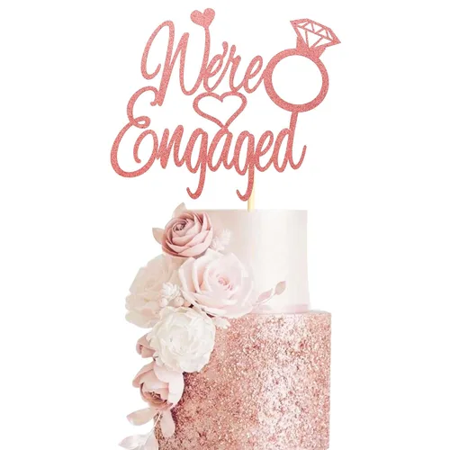 Miniatura 7 de Just Engaged - Decoración de pastel para decoración de fiesta de compromiso, letrero de anillo de compromiso, decoración de pastel de despedida