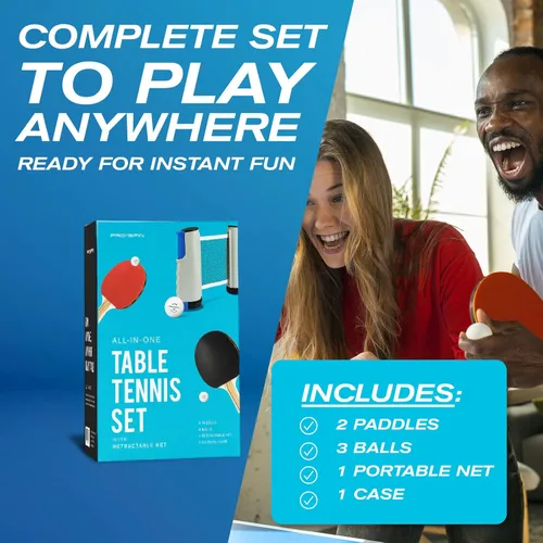 Miniatura 2 de PRO-SPIN Juego de ping pong portátil con red retráctil para cualquier mesa, juego de tenis de mesa todo en uno con paletas de ping pong, pelotas
