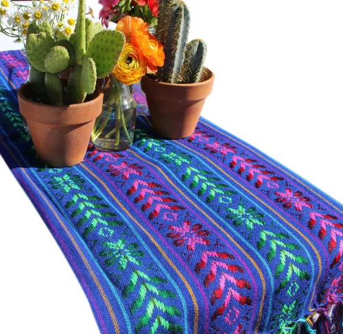 Miniatura 9 de Del Mex Bufanda de camino de mesa mexicana tejida estilo Rebozo (negro)