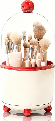 Miniatura 9 de Soporte para brochas de maquillaje con tapa, organizador de herramientas cosméticas con tapa, apertura deslizante giratoria de 360°, contenedor