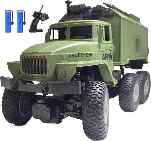 KNACKTOYZ Camión militar RC para niños 4-7, 1:16 control remoto 4WD Off-Road Crawler, juguetes de autos del ejército con 2 baterías recargables,