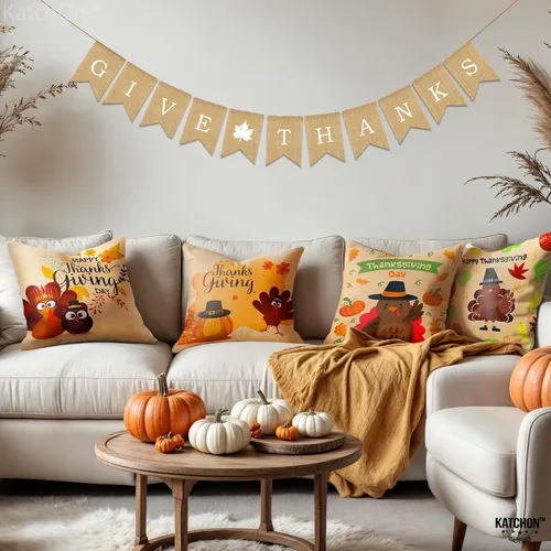 Miniatura 6 de KatchOn, Fundas de almohada de Feliz Acción de Gracias, 18 x 18 pulgadas, paquete de 4 fundas de almohada de calabaza, pavo para decoraciones